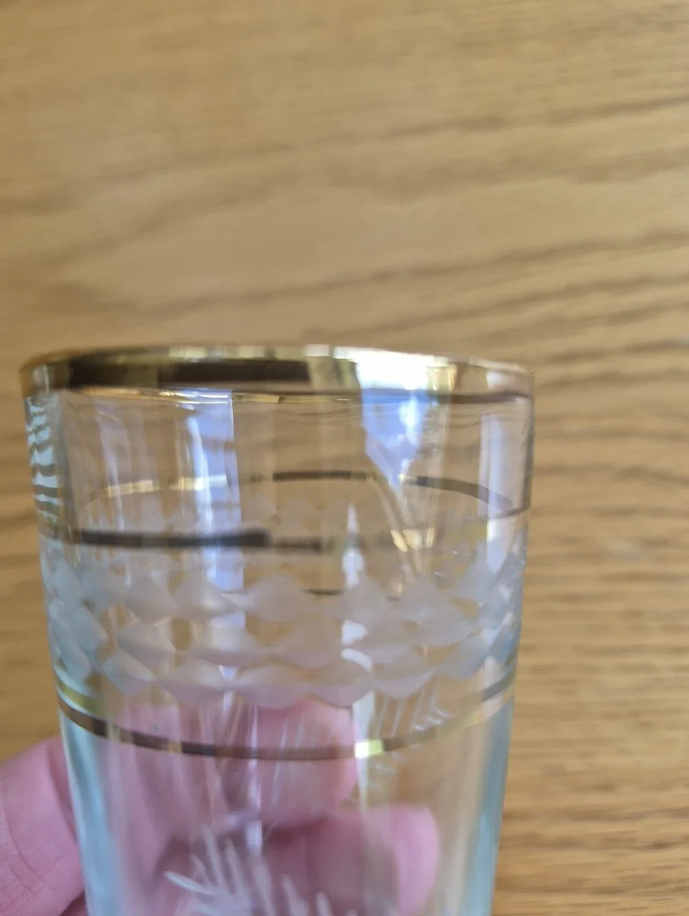 Vtg 1960 Etched Glass Juice Glasses Set of 6 Gold Rim Wheat Pattern Tumblers 4oz